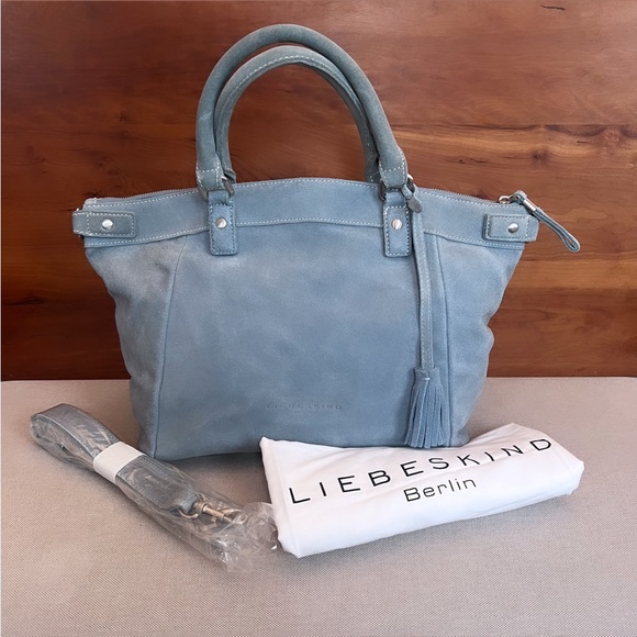 Anthropologie Handbags - NWOT ANTHROPOLOGIE LIEBESKIND Ginny Suede Satchel In Wedgewood Blue
